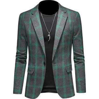 Best Fashion Pánské kostkované sako slim střihu pro svatby Barva: Zelená, Velikost: 3XS
