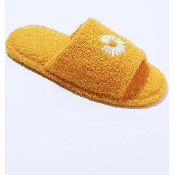 Dámská obuv Pantofle s otevřenou špičkou a výšivkou sedmikrásky žlutá 39