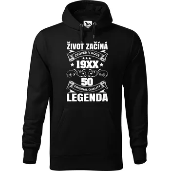 Pánská mikina DOBRÝ TRIKO Pánská mikina s potiskem Život začíná 50 Velikost pánské mikiny: 4XL, Barva: Černá