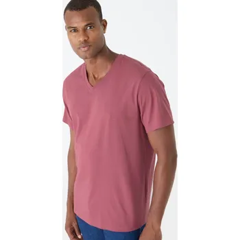 Pánské oblečení Tričko s výstřihem do V a krátkými rukávy růžová tmavá 147/156