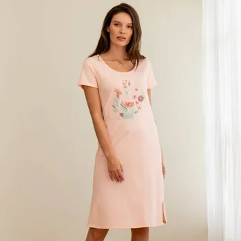 Dámská noční košile Krátká noční košile s krátkými rukávy a potiskem květin světle růžová 56
