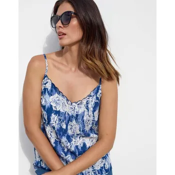 Top s výstřihem do V a potiskem potisk modrá 36