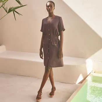 Dámská móda Safari šaty na knoflíky čokoládová 36
