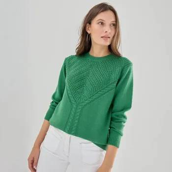 Dámský svetr Pulovr z úpletu se vzorem zelená 52