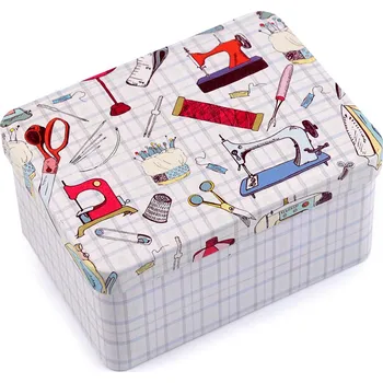 Organizér galanterie Plechová krabička na šití, střední, 1 bílá