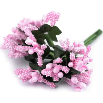 Květinové pestíky na drátku / vývazek, velké, 3 růžová sv.