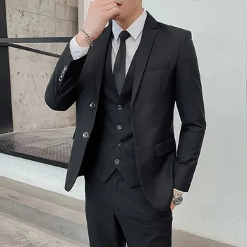 Pánský oblek Best Fashion Pánský třídílný oblek pro formální příležitosti Barva: Černá, Velikost: 5XL