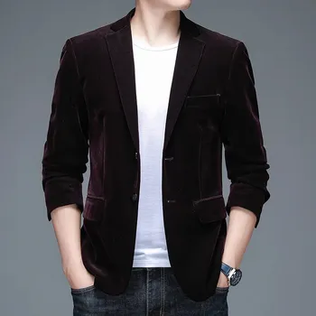 Best Fashion Pánské manšestrové sako pro business i volný čas Barva: Bordová, Velikost: XL