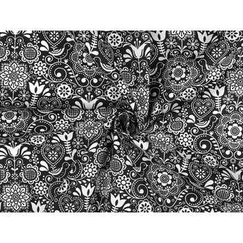 Bavlněná látka / plátno folklor Balení: 1 m, Varianta: 2 černá - 8596475103350