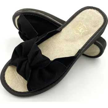 Dámské pantofle Dámské kožené PANTOFLE , domácí SANDÁLE s mašlí, černé, vel. 37