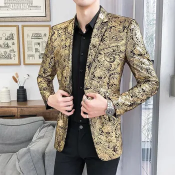 Best Fashion Pánské společenské sako pro výrazný vzhled Barva: Zlatá, Velikost: S