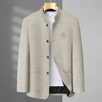 Best Fashion Pánské společenské sako se stojáčkem Barva: Béžová, Velikost: 3XL