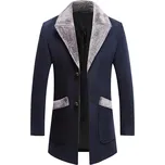 Best Fashion Pánský vlněný kabát s klopami střední délky Barva: Tmavě Modrá, Velikost: 4XL