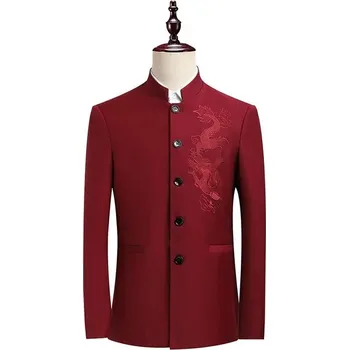 Best Fashion Pánské sako se stojáčkem pro formální příležitosti Barva: Červená, Velikost: 3XL