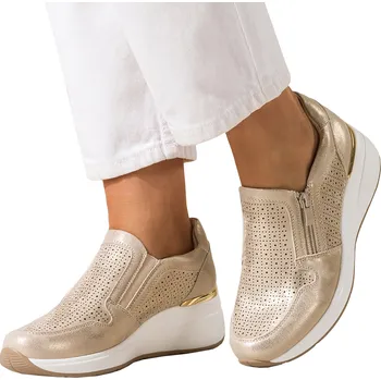 Dámská obuv Polobotky SNEAKERSY Prolamované Zlaté Dámské Na Klínku KOŽENÁ STÉLKA vel. 41