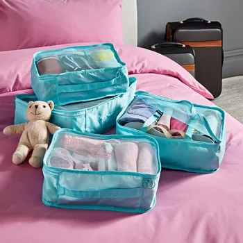 Úložný box 3Pagen 4 textilní boxy do kufru tyrkysová