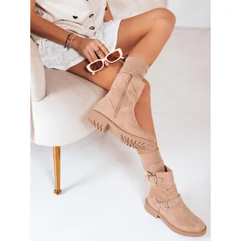 Dámské kozačky Dstreet Dámské kotníkové boty semišové ZY1217 Barva: Béžová, Velikost: 36