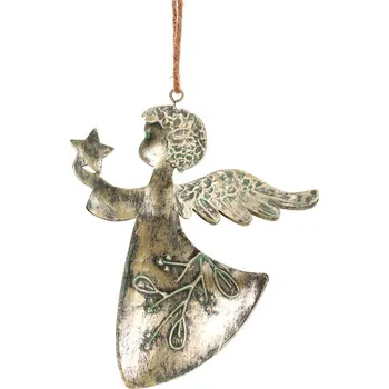 Vánoční dekorace Anděl kovový s hvězdou - závěsný, vel. M, barva zlatá-antik Barva: Zlatá