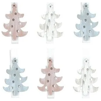 Vánoční dekorace Stromeček dřevěný na kolíčku 3,5 cm, 6 ks