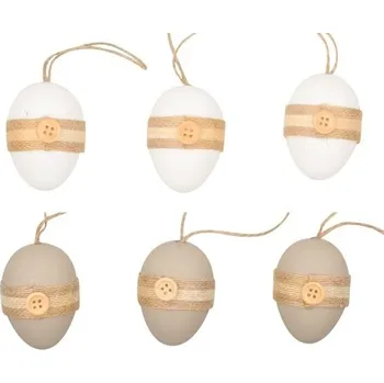 Velikonoční dekorace Vajíčka s knoflíkem plastová na zavěšení 6 cm, 6 ks v sáčku [A]
