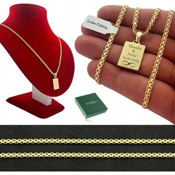 Řetízek ZLATÝ ŘETÍZEK BISMARK VOJENSKÁ ZNÁMKA S GRAVÍROVÁNÍM 925/585 DÁREK 50CM 3MM