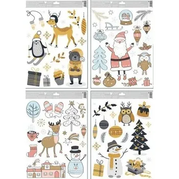 Okenní dekorace Okenní fólie vánoční barevná s glitrem 30 x 42 cm