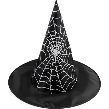 Karnevalový doplněk Karnevalový klobouk čarodějnický - pavučina, lebka, netopýr, dýně, čarodějnice, malé, 9 černá pavouk