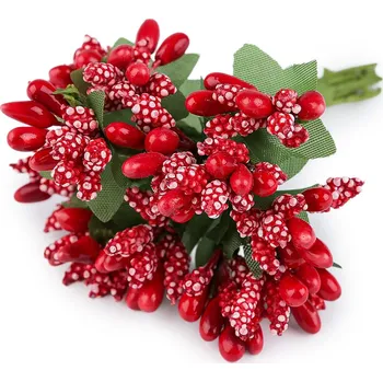 Květinové pestíky na drátku / vývazek, velké, 6 červená tmavá