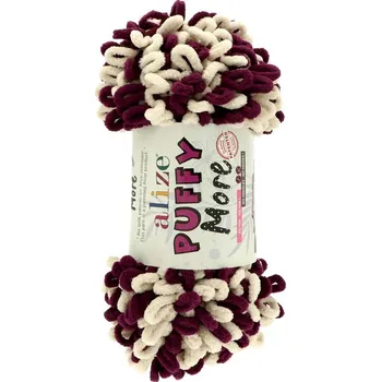 Alize Puffy More 6537 krémová s červenou řepou