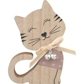 Kočka v hnědém dřevěná na postavení 9 x 13 x 2 cm