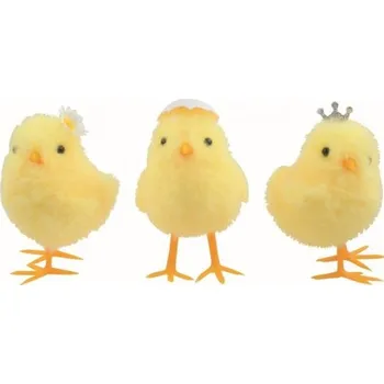 Velikonoční dekorace Kuře s dekorací na hlavě žluté 6,5 x 10 x 6,5 cm na postavení