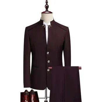 Best Fashion Pánský oblek se stojáčkem v moderním stylu Barva: Vínová, Velikost: M