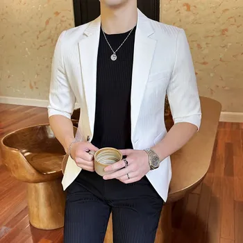 Pánský oblek Best Fashion Pánský lehký oblek s moderním zkráceným rukávem Barva: Bílá, Velikost: 52