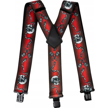 Kšandy Módní motorkářské kšandy - červené - lebky, řetězy a písty