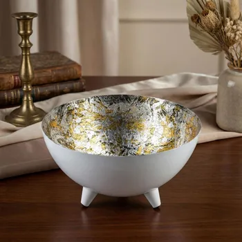 Kovová, ozdobná miska MONDEX ANISHA WHITE L BÍLÁ 26 cm