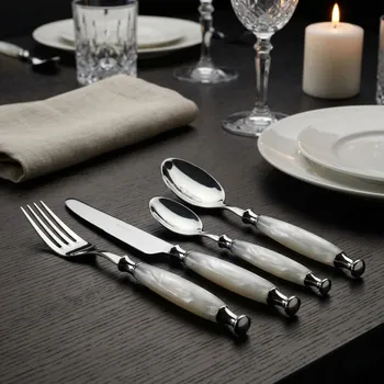 Příbor BUGATTI Country 24 ks bílá - sada příborů pro 6 osob z nerezové oceli