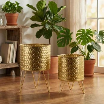 Obal na květináč Květináče / MONDEX SWEN 2 ks kovových květináčů na stojanu