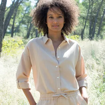 Dámská košile Košile ze směsi bavlny a lnu písková 40