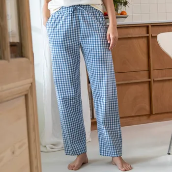 Dámské pyžamo Pyžamové široké kostkované kalhoty modrá 36
