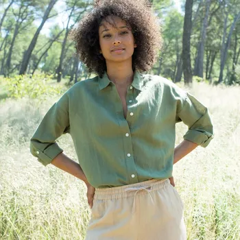 Dámská košile Košile ze směsi bavlny a lnu khaki 44