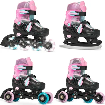 Sport RAVEN Kolečkové brusle 4v1 Raven Loret, svítící kolečka RŮŽOVÁ|ZELENÁ|ČERNÁ