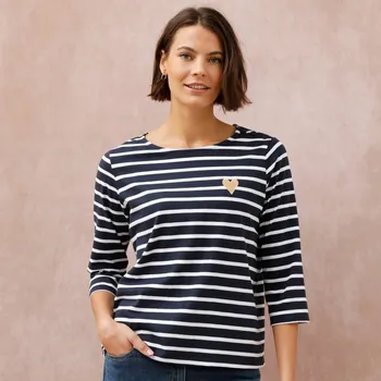 Dámské tričko Pruhované tričko s výšivkou srdce, bio bavlna nám. modrá/bílá 46/48