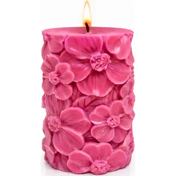 Svíčka Vonná svíčka Sloup z květin | 205 g | Svíčkománie3D | Barva: Růžová