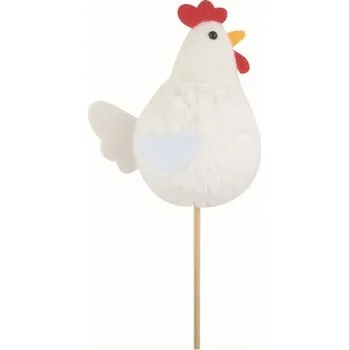Velikonoční dekorace Kohout bílý 8,5 x 9 x 4,5 cm + špejle