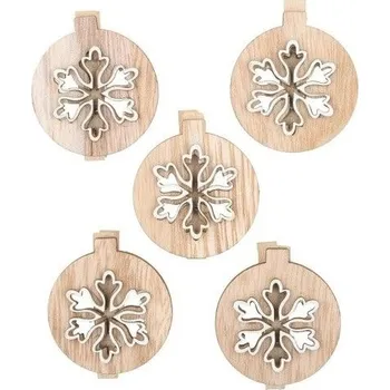 Vánoční dekorace Hvězda dřevěná na kolíčku 4,5 cm, 5 ks