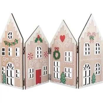 Vánoční dekorace Dřevěné vánoční leporelo chaloupky na postavení 45,5 x 25 x 0,5 cm