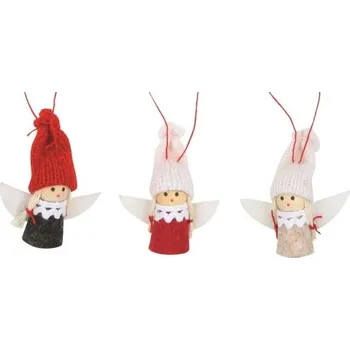 Vánoční dekorace Anděl v pletené čepici 5,5 cm na zavěšení