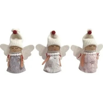 Vánoční dekorace Anděl v kožíšku s hvězdami na postavení 8,5 cm