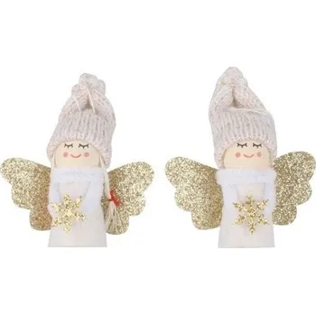 Vánoční dekorace Anděl bílý se zlatou vločkou na zavěšení 7,5 cm