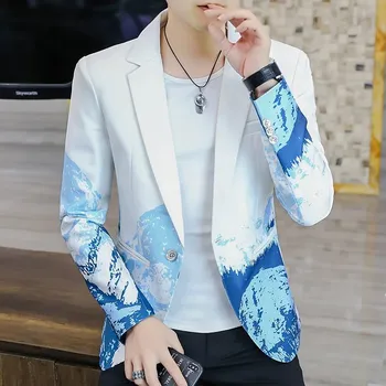 Best Fashion Pánské vzorované sako pro volný čas Barva: Bílá, Velikost: XL